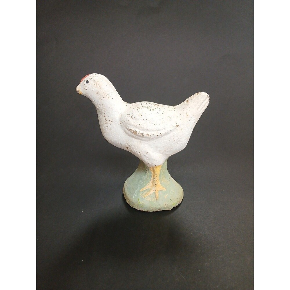 Chicken Yard Art Garden Door Stop Concrete Cottage Farmhouse FLAW Broken Beak